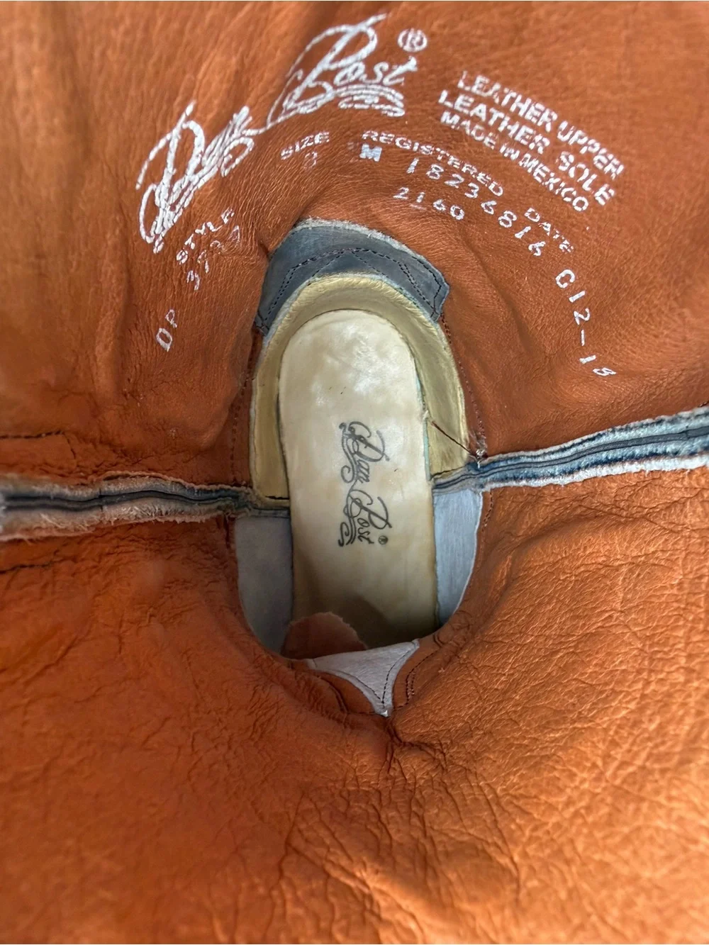 Dan Post Nora Blue Leaf Stitch Leather Western Cowboy Distressed Boots Size 8 - Picture 10 of 16